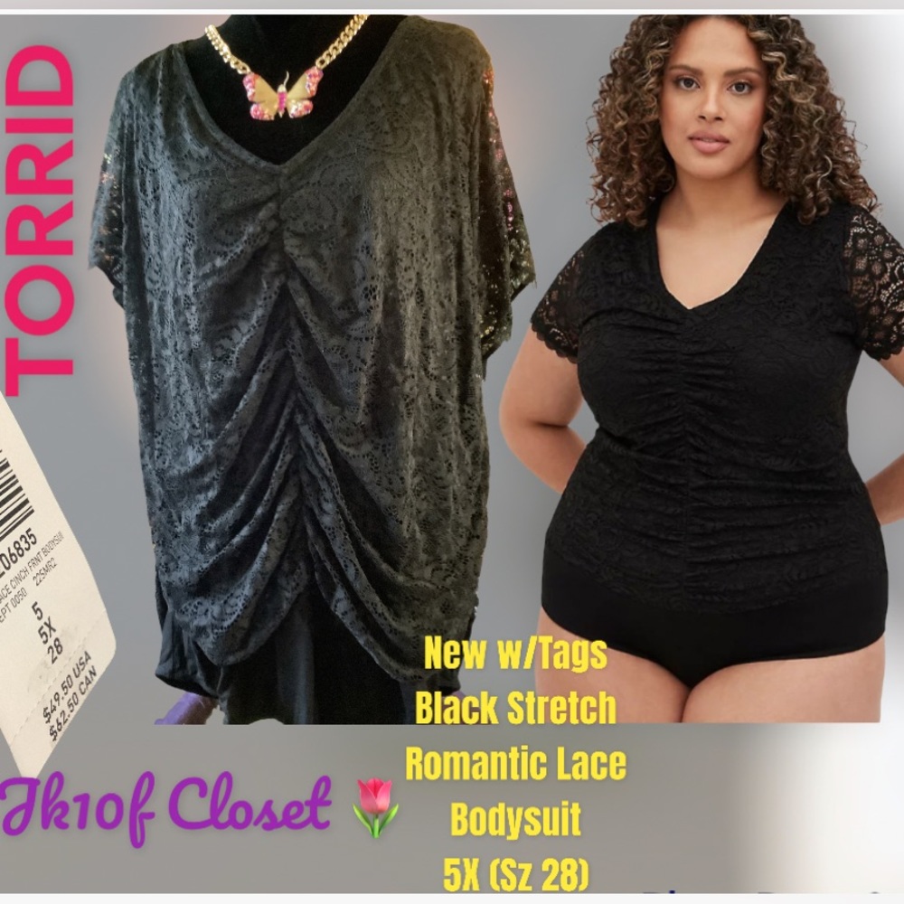 LOWEST 🌺 NWT TORRID 5X BLACK LACE RUCHED FRONT BODYSUIT